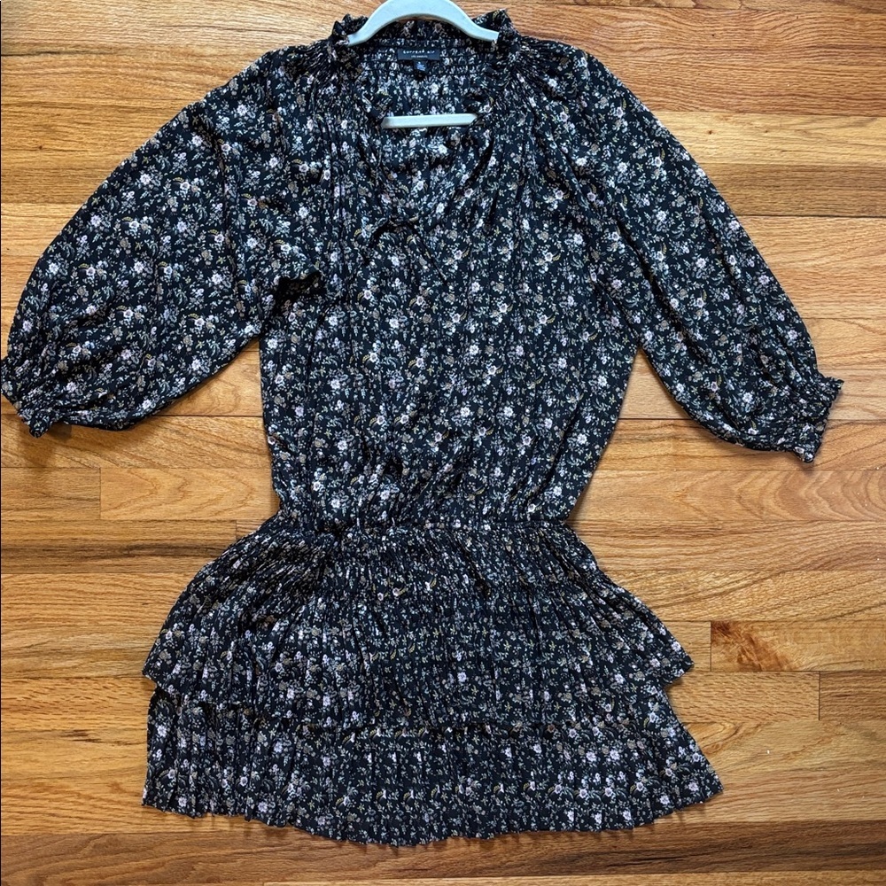Current Air Black Floral Mini Dress Women’s Sz Small Oversized Boho Flowy - Picture 5 of 8
